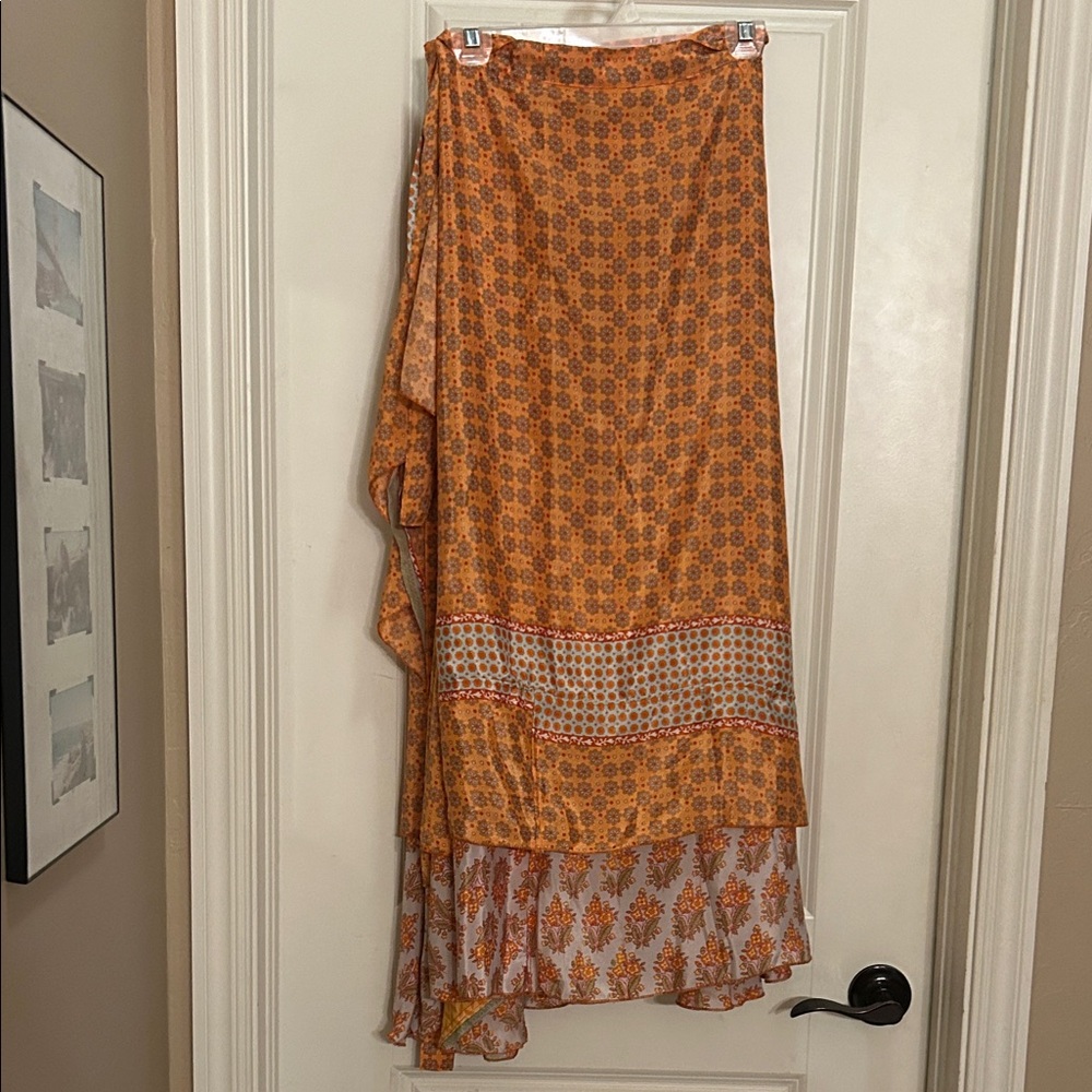 Earthbound Bohemian Orange Printed Layered Maxi Skirt sarong